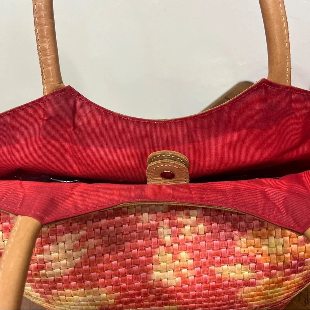 Nordstrom Tote‎ Bag Womens Medium Pink Orange  Woven Made In Italy Leather Trim